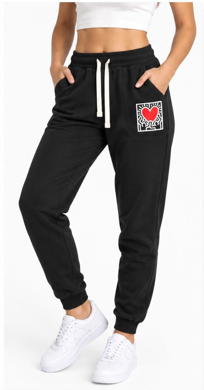 Keith Haring Radiant Heart Pop Art Fleece Joggers Size Med